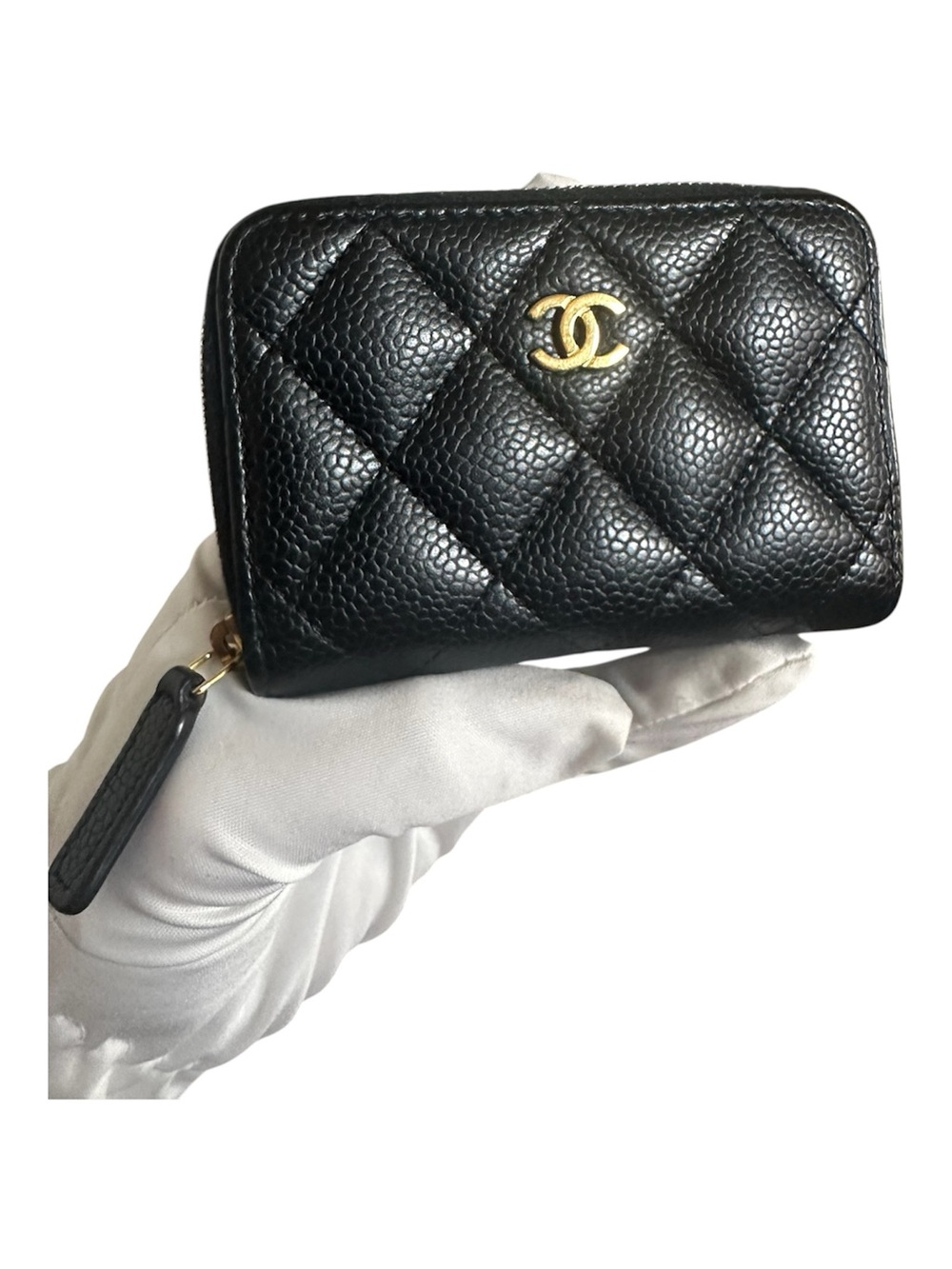 CHANEL 31-Series Black Caviar Quilted Zip Coin Purse Card Holder GHW